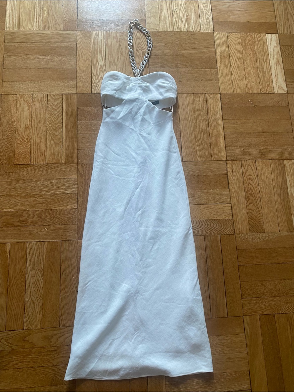 Zara White Strapless Maxi Dress with Braided Halter Accent
